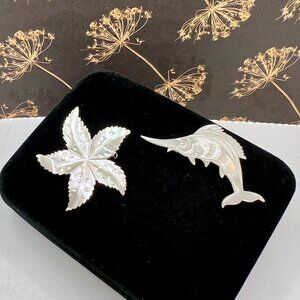 Mother of Pearl Carved Swordfish and Starfish Scatter Pins